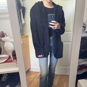 Irene's Story Fuzzy Black Open Cardigan (S)